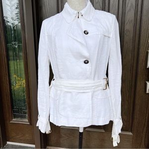 Talbots Irish Linen Jacket Blazer Belted Moto White Top Size 12